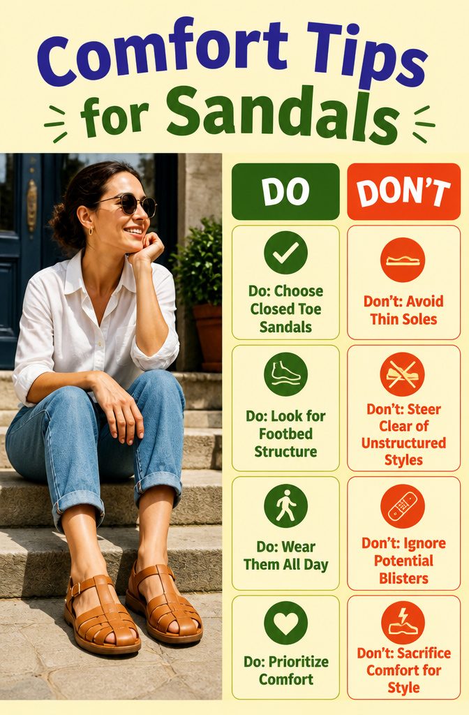 Infographic featuring comfort tips for wearing sandals.